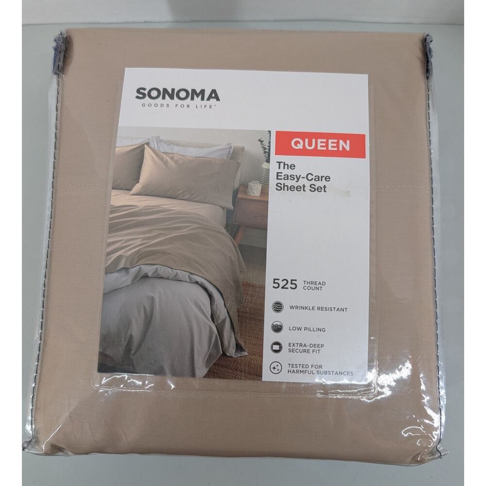 Sonoma Easy Care Sheet Set Queen 525 Thread Count Khaki Deep 18"